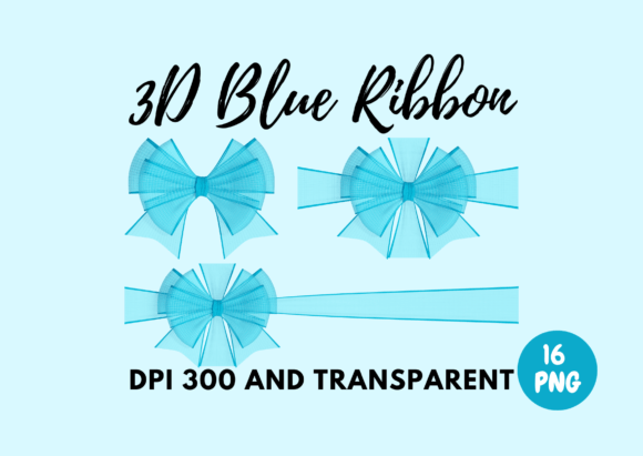 3D Render Transparent Blue Ribbon