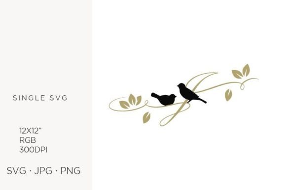 Birds on a Branch with Golden Letter J Clipart