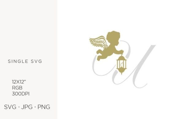 Golden Baby Angel with Lantern and Letter U: A Versatile Vector Asset for Creative Design