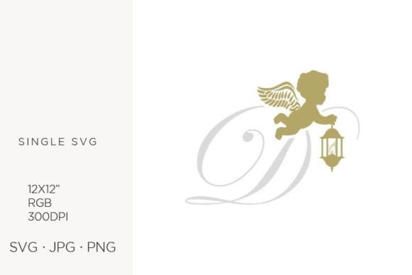 Golden Baby Angel with Lantern, Letter D: A Versatile Digital Asset for Creative Projects
