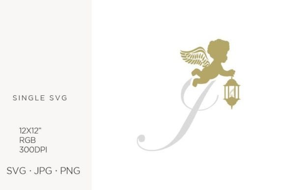 Golden Baby Angel with Lantern, Letter J: A Versatile Design Element for Creative Projects