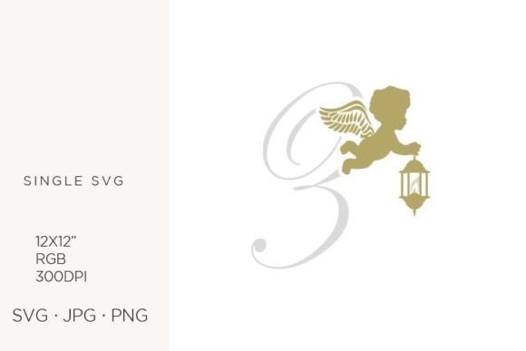 Golden Baby Angel with Lantern, Letter Z
